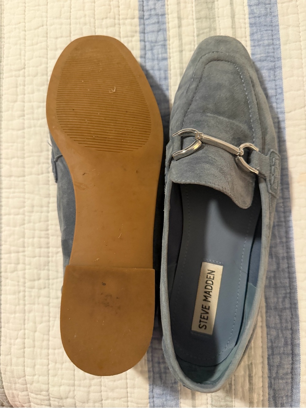 Steve Madden Light Blue Suede Bit-Detail Slip-On Loafers